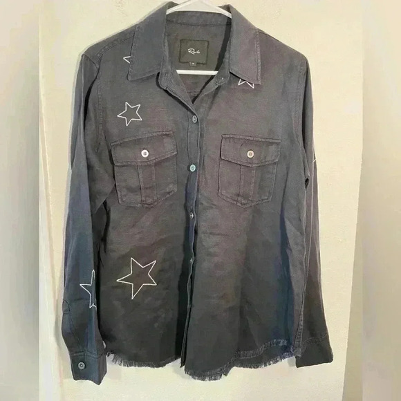 Rails Loren Black Metallic Embroidered Stars Long Sleeve Button Down Shirt Sz M - Picture 2 of 10